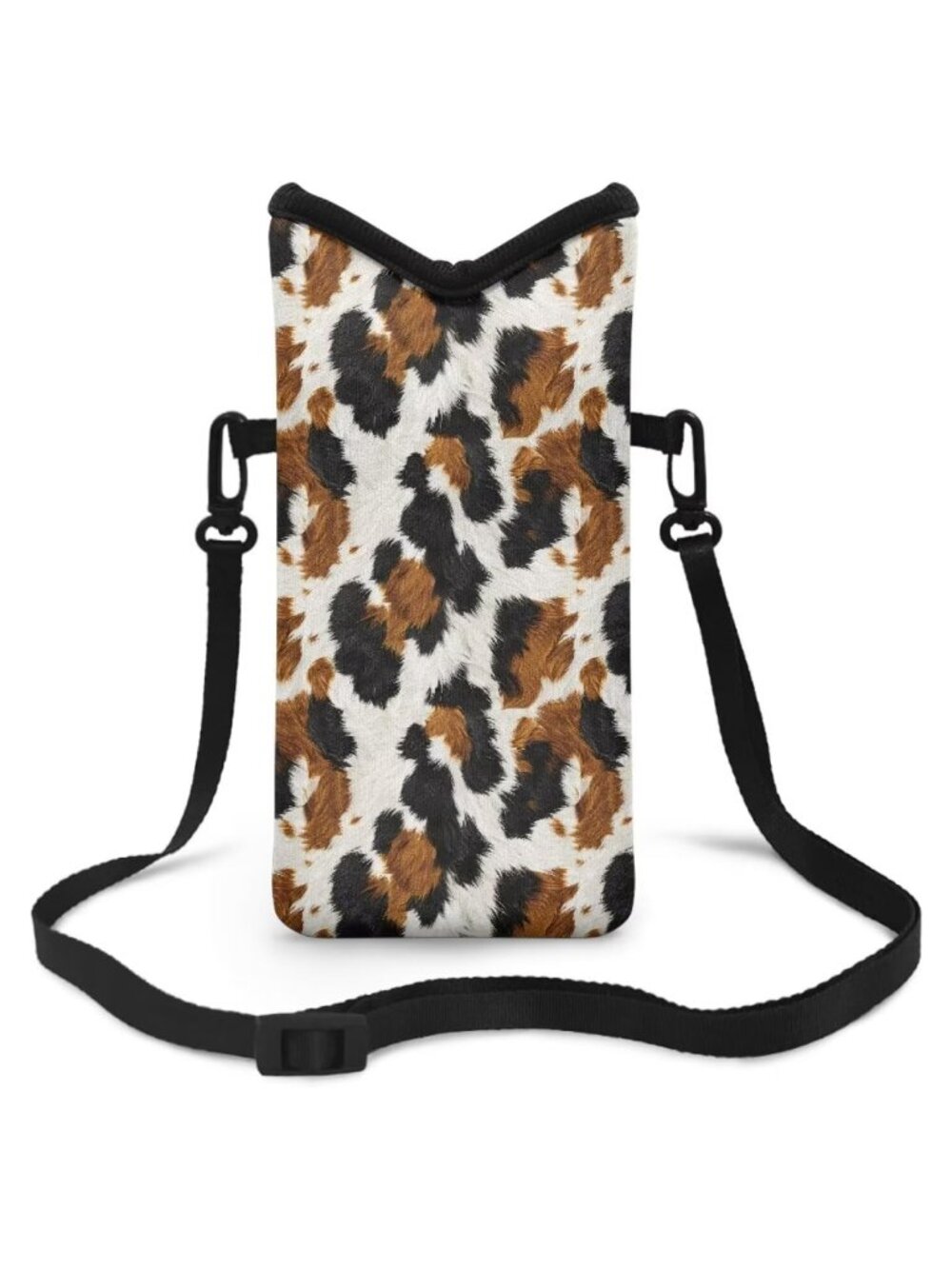 Cow Print Neoprene Crossbody Phone Pouch with Adjustable Strap, Cell Wallet